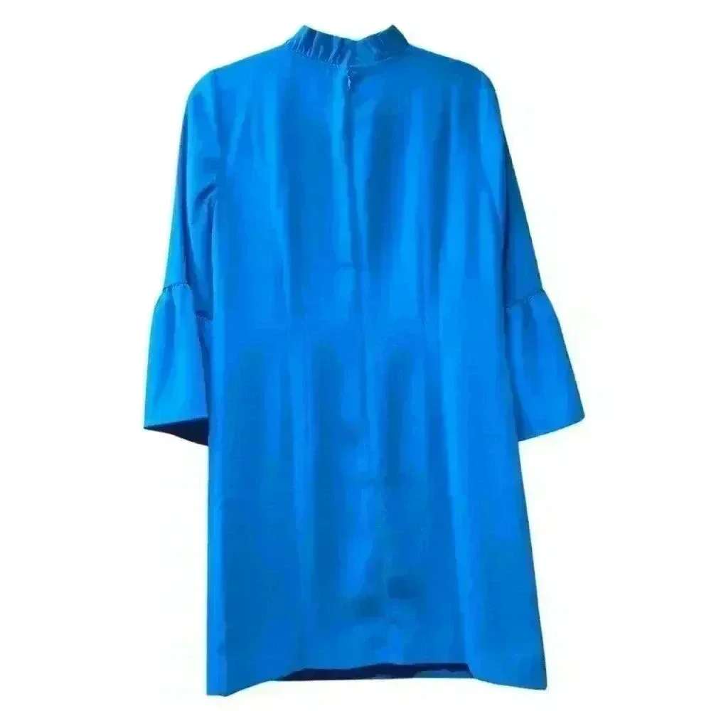 J.Crew Ruffle-neck Shift Dress in 365 crepe Blue Size 2 #098